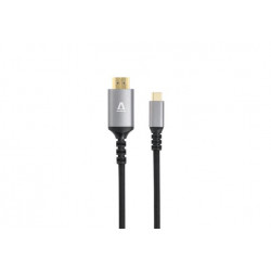 Kábel, USB-C/HDMI 2.0, fonott, 1,5 m, AVAX "AV9021", fekete-alumínium Kábel, USB-C/HDMI 2.0, fonott, 1,5 m, AVAX "AV9021", fekete-alumínium