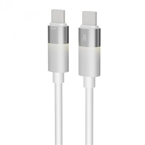Töltőkábel, USB-C - USB-C, 60W, 1 m, AVAX "CB316 Glowy", fehér