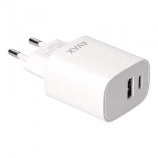 Hálózati töltő, USB-A + USB-C, 20W, AVAX "CH320 Speedy", fehér