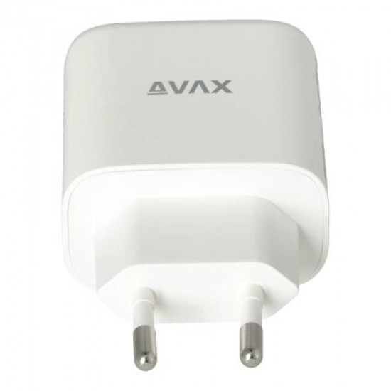 Hálózati töltő, GaN, USB-A + USB-C, AVAX "CH360 Speedy", fehér