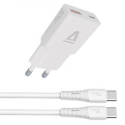 Hálózati töltő + USB-C - USB-C kábel, 1,5 m,  AVAX "CH6413", fehér