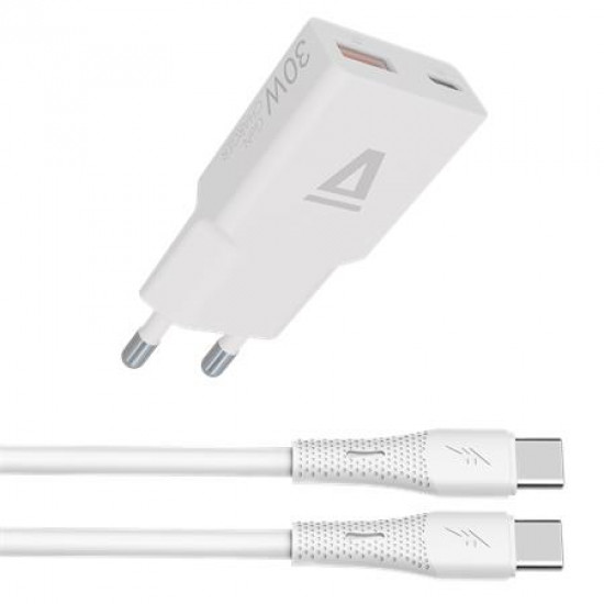 Hálózati töltő + USB-C - USB-C kábel, 1,5 m,  AVAX "CH6413", fehér