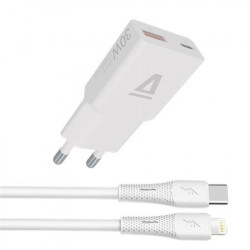 Hálózati töltő + USB-C - Lightning (Apple) kábel,  AVAX "CH6414", fehér
