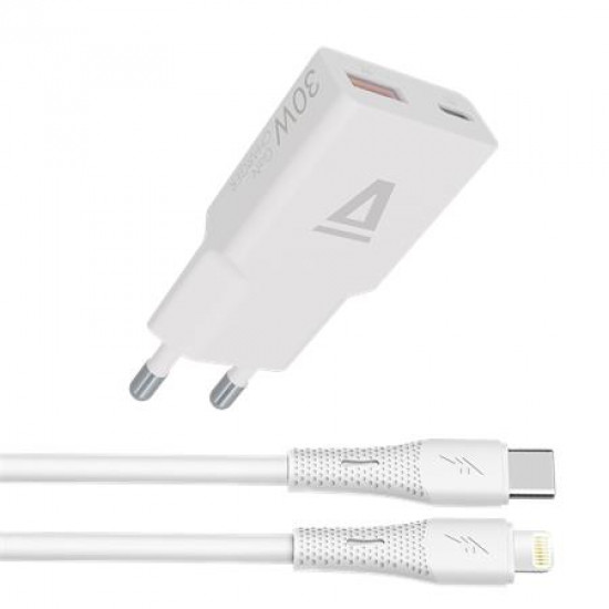 Hálózati töltő + USB-C - Lightning (Apple) kábel, AVAX "CH6414", fehér Hálózati töltő + USB-C - Lightning (Apple) kábel, AVAX "CH6414", fehér