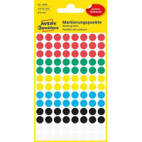 Etikett, 8 mm, kör, AVERY ZWECKFORM, 5 különböző szín, 416 etikett/csomag