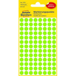 Etikett, 8 mm, kör, AVERY ZWECKFORM, neon zöld, 416 etikett/csomag