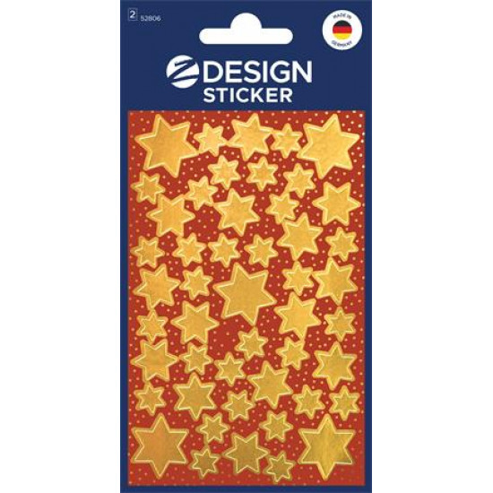 Ablakmatrica, 2 ív, 76x120 mm, AVERY ZWECKFORM, "Z-Desing No.52806", arany csillagok