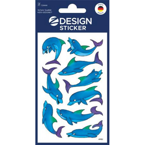 Matrica, papír, 2 ív, 76x120 mm, AVERY ZWECKFORM, "Z-Desing No.53444", csillogó delfinek