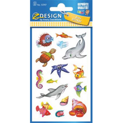 Matrica, papír, 2 ív, 76x120 mm, AVERY ZWECKFORM, "Z-Desing No.53707", csillogó tengeri állatok