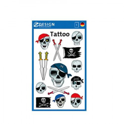 Matrica, tetoválás, 1 ív, 76x120 mm, AVERY ZWECKFORM, "Z-Desing No.56632", kalóz halálfejek kardokkal