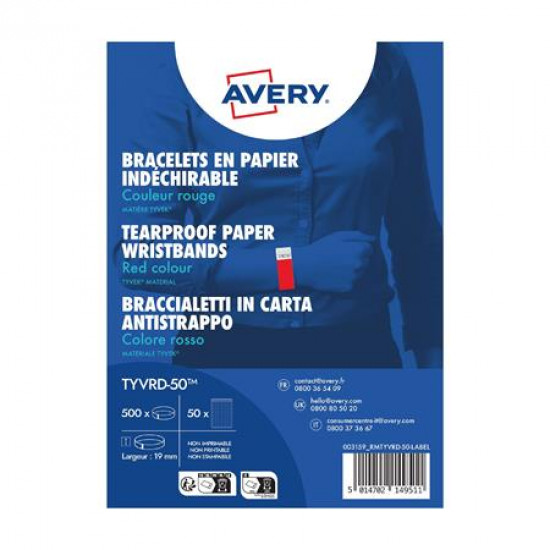 Karszalag, szakadásbiztos, 265x19 mm, AVERY ZWECKFORM "Tyvek", piros
