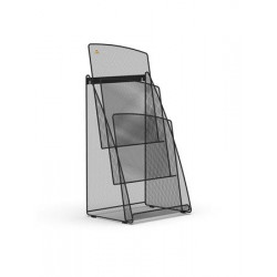 Prospektustartó, fémhálós, asztali, álló, A4, 3 rekesz, ALBA, fekete