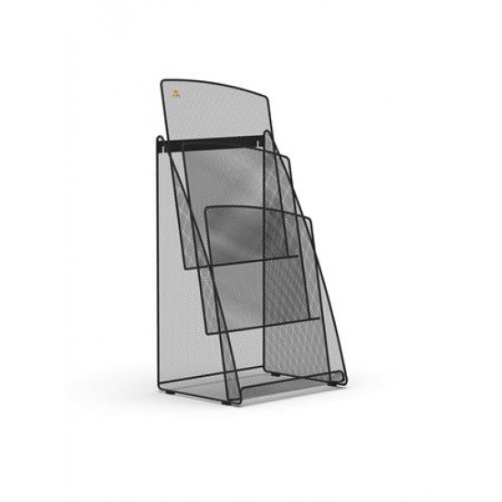 Prospektustartó, fémhálós, asztali, álló, A4, 3 rekesz, ALBA, fekete
