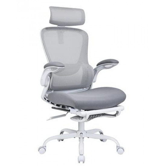 Főnöki szék, fejtámlával szövetborítás, hálós háttámla, "Bilberry", fehér