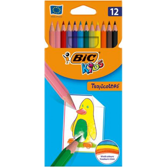 Színes ceruza készlet, BIC KIDS "Tropicolors", 12 különböző szín