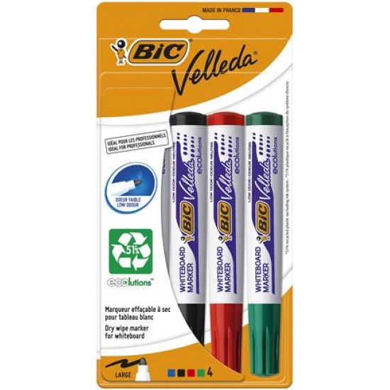 Flipchart- és táblamarker készlet, 1,4 mm, kúpos, BIC" Welleda ecolutions", 4 különböző szín