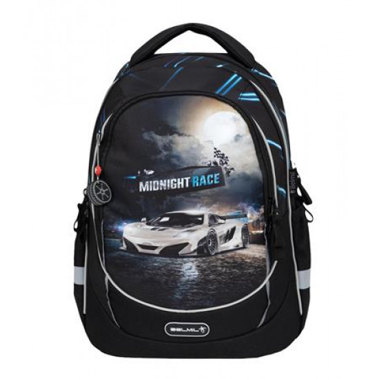 Iskolatáska, cipzáras, BELMIL "Leisure Plus Midnight Turbo", versenyautó