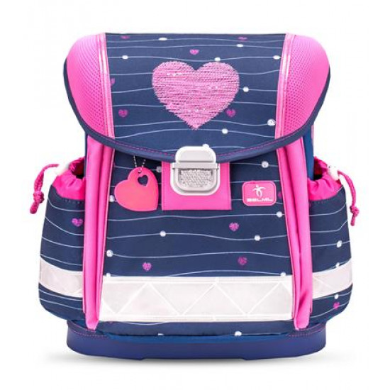 Iskolatáska, fémcsat, BELMIL "Classy Simple Hearts", rózsaszín szív