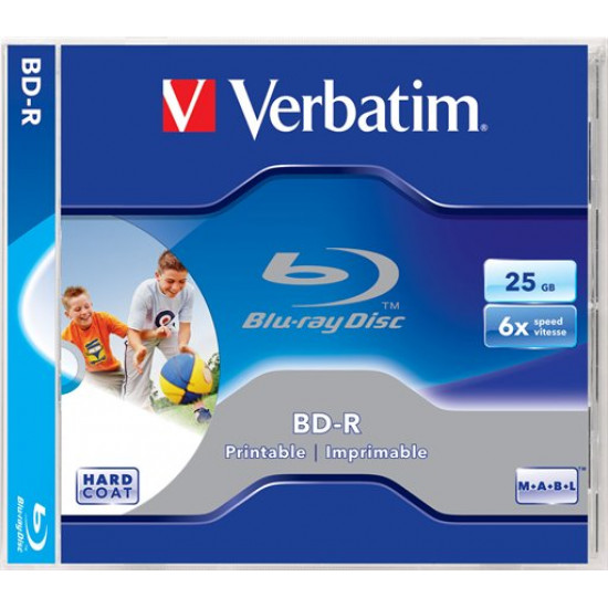 BD-R BluRay lemez, nyomtatható, 25GB, 6x, 1 db, normál tok, VERBATIM