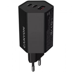 Hálózati töltő, 1xUSB-A, 2xUSB-C, 65W, CANYON "Hexagon 65", fekete Hálózati töltő, 1xUSB-A, 2xUSB-C, 65W, CANYON "Hexagon 65", fekete