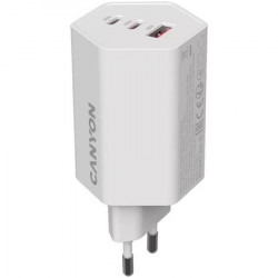 Hálózati töltő, 1xUSB-A, 2xUSB-C, 65W, CANYON "Hexagon 65", fehér Hálózati töltő, 1xUSB-A, 2xUSB-C, 65W, CANYON "Hexagon 65", fehér