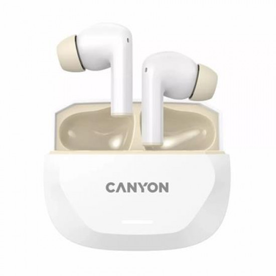 Fülhallgató, TWS vezeték nélküli, Bluetooth 5.4, CANYON "Hexagon 7", fehér-bézs Fülhallgató, TWS vezeték nélküli, Bluetooth 5.4, CANYON "Hexagon 7", fehér-bézs