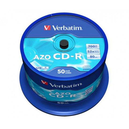 CD-R lemez, Crystal bevonat, AZO, 700MB, 52x, 50 db, hengeren VERBATIM "DataLife Plus"