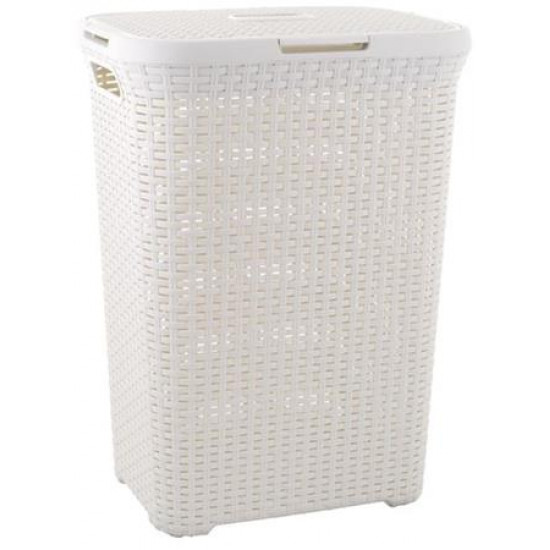 Rattan hatású szennyestartó, 60l, CURVER, törtfehér