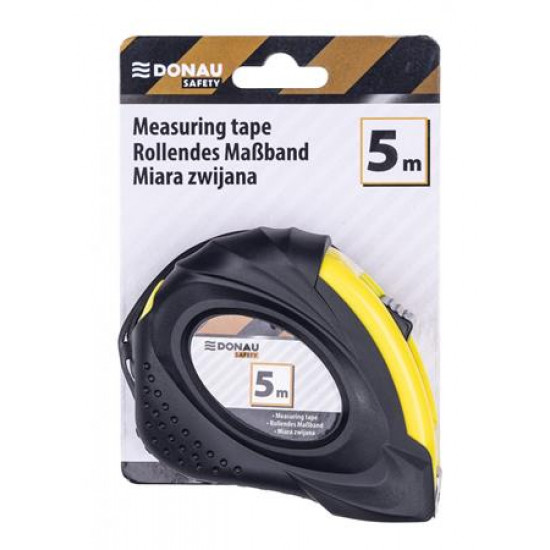 Mérőszalag, 5 m x 19 mm, DONAU "Safety", fekete-sárga