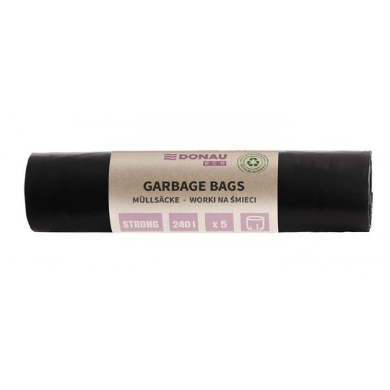 Szemeteszsák, extra erős, 240 l, 5 db, 70 µ, DONAU "Eco", fekete