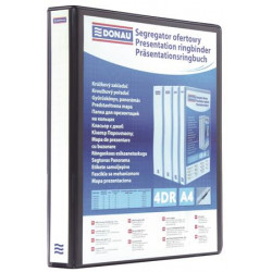 Gyűrűs könyv, panorámás, 4 gyűrű, D alakú, 20 mm, A4, PP, DONAU, fekete