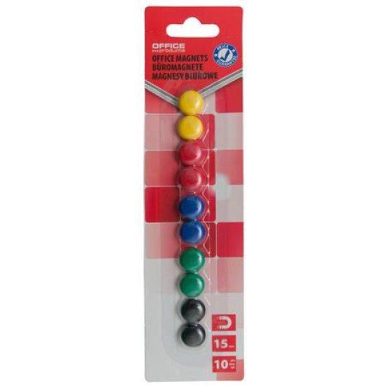 Mágneskorong, 15 mm, 10 db, OFFICE PRODUCTS, vegyes színek