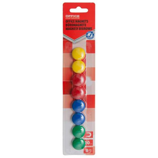 Mágneskorong, 20 mm, 8 db, OFFICE PRODUCTS, vegyes színek