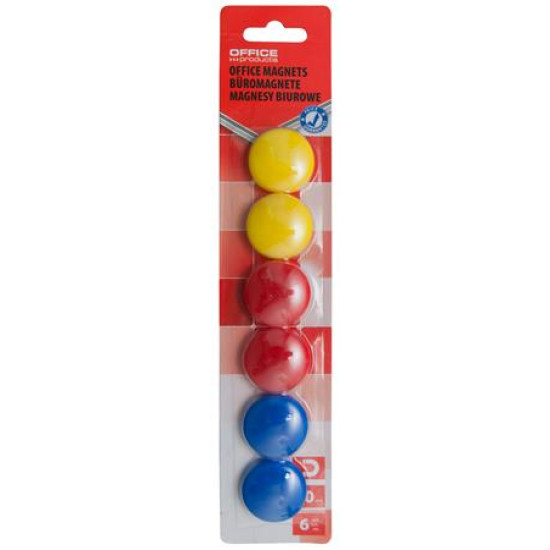 Mágneskorong, 30 mm, 6 db, OFFICE PRODUCTS, vegyes színek