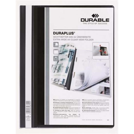 Gyorsfűző, A4, széles, panorámás, DURABLE "DURAPLUS®", fekete