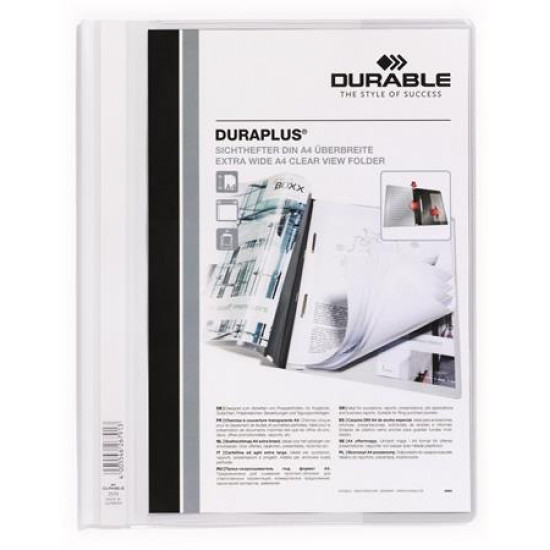 Gyorsfűző, A4, széles, panorámás, DURABLE "DURAPLUS®", fehér