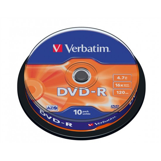 DVD-R lemez, AZO, 4,7GB, 16x, 10 db, hengeren, VERBATIM