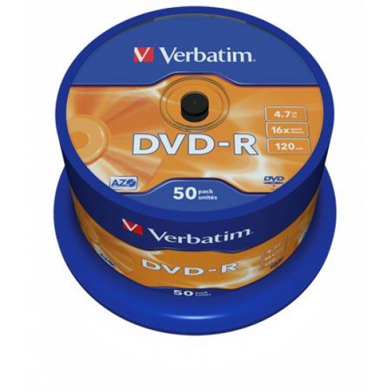 DVD-R lemez, AZO, 4,7GB, 16x, 50 db, hengeren, VERBATIM