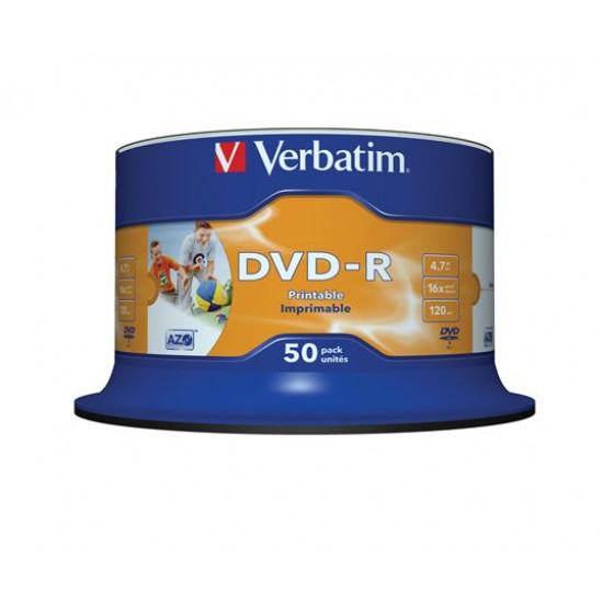 DVD-R lemez, nyomtatható, matt, no-ID, 4,7GB, 16x, hengeren, VERBATIM