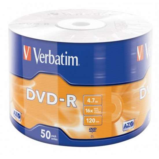 DVD-R lemez, 4,7GB, 16x, 50 db, zsugor csomaglás, VERBATIM