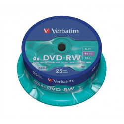 DVD-RW lemez, újraírható, 4,7GB, 4x, 25 db, hengeren, VERBATIM