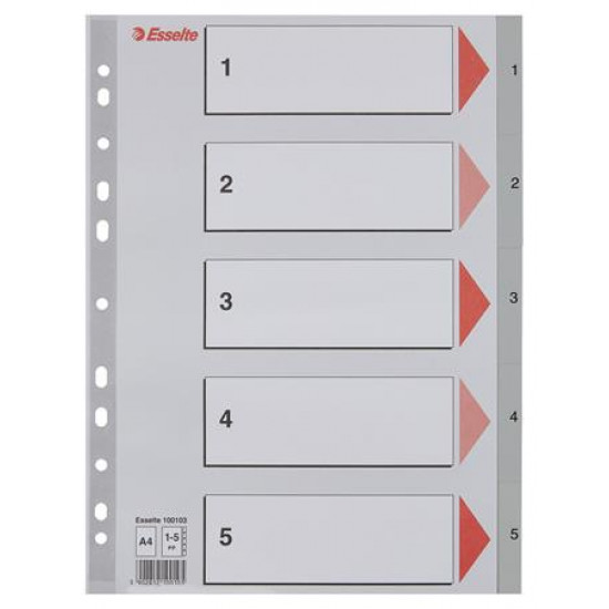 Regiszter, műanyag, A4, 1-5, ESSELTE, szürke