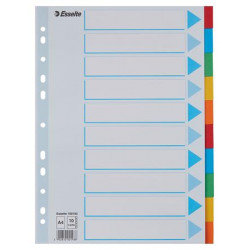 Regiszter, karton, A4, 10 részes, írható előlappal, ESSELTE "Standard", színes