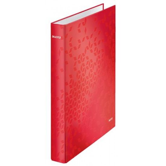 Gyűrűs könyv, 2 gyűrű, D alakú, 40 mm, A4 Maxi, karton, LEITZ "Wow", piros