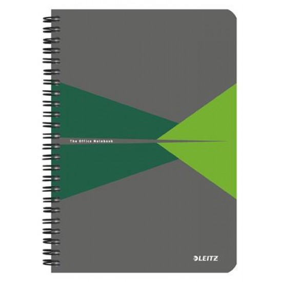 Spirálfüzet, A5, vonalas, 90 lap, laminált karton borító, LEITZ "Office", szürke-zöld