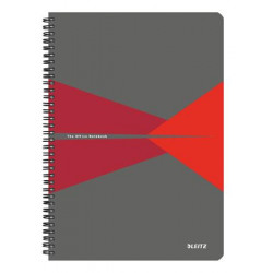 Spirálfüzet, A4, kockás, 90 lap, PP borító, LEITZ "Office", szürke-piros