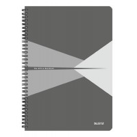 Spirálfüzet, A4, vonalas, 90 lap, laminált karton borító, LEITZ "Office", szürke