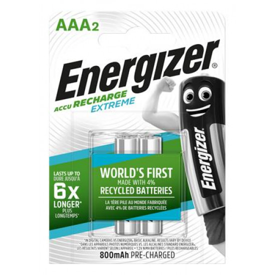 Tölthető elem, AAA mikro, 2x800 mAh, előtöltött, ENERGIZER "Extreme"