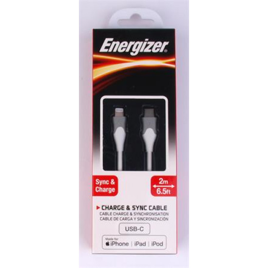 USB kábel, USB-C - Lightning (Apple), 2m, ENERGIZER, fehér