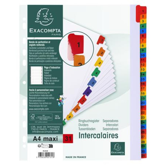 Regiszter, karton, A4+, 1-31, EXACOMPTA, fehér Regiszter, karton, A4+, 1-31, EXACOMPTA, fehér